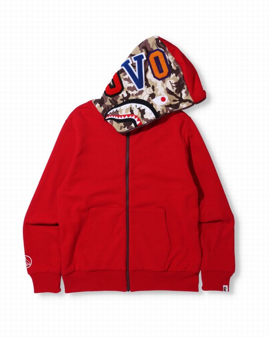 Sudadera Con Capucha Bape X OVO Woodland Camo Shark Reversible Full Zip Hombre Rojos Claro | 928560-DOQ