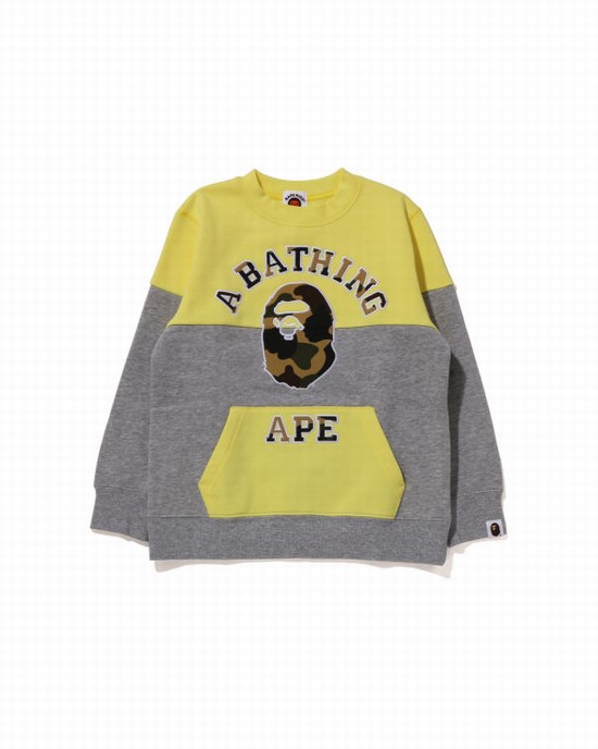 Sudaderas Bape 1st Camo College Patch Colourblock Crewneck Niños Amarillos | 982037-EDN