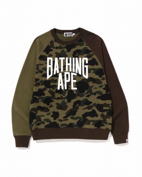 Sudaderas Bape 1st Camo Crazy Bathing Ape Relaxed Fit Crewneck Hombre Verdes | 250361-RAQ