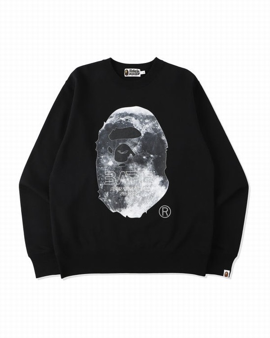 Sudaderas Bape Ape Head Moon Crewneck Hombre Negros | 640398-UVK