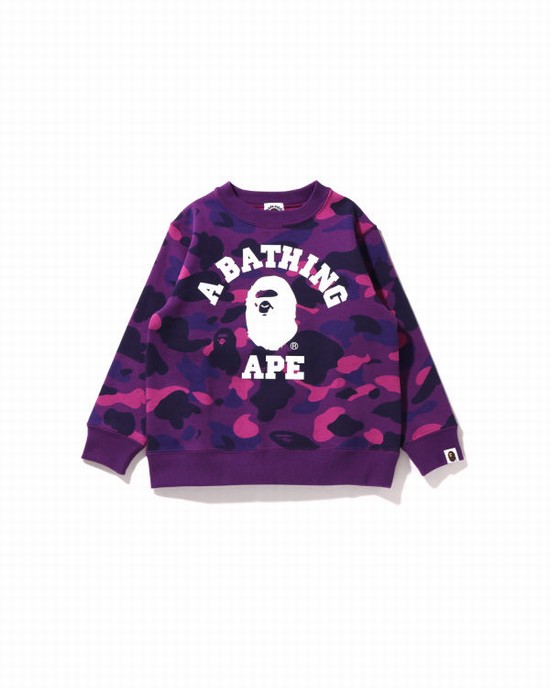 Sudaderas Bape Color Camo College Crewneck Niños Morados | 480657-WDY