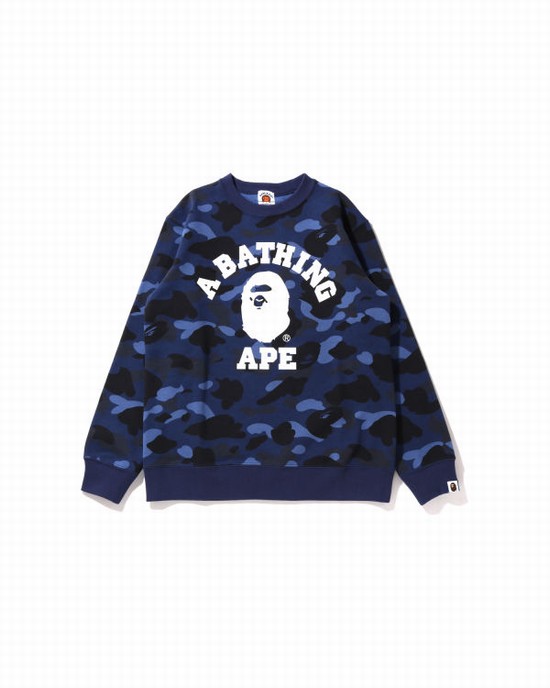 Sudaderas Bape Color Camo College Crewneck JR Niños Azul Marino Azules | 489203-AUS