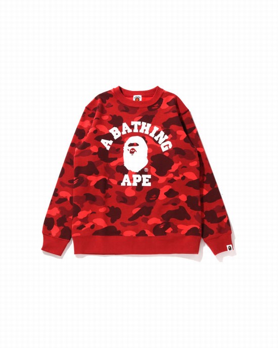 Sudaderas Bape Color Camo College Crewneck JR Niños Rojos Claro | 618092-VZH