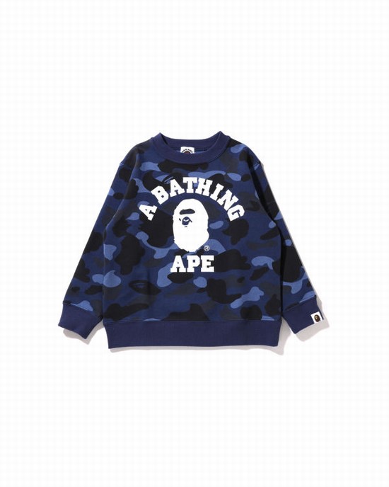 Sudaderas Bape Color Camo College Crewneck Niños Azul Marino Azules | 645187-OHA