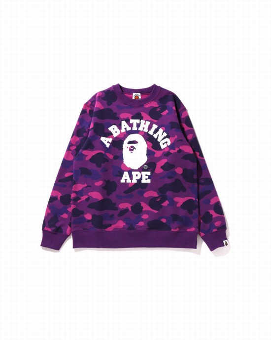 Sudaderas Bape Color Camo College Crewneck JR Niños Morados | 895130-INE