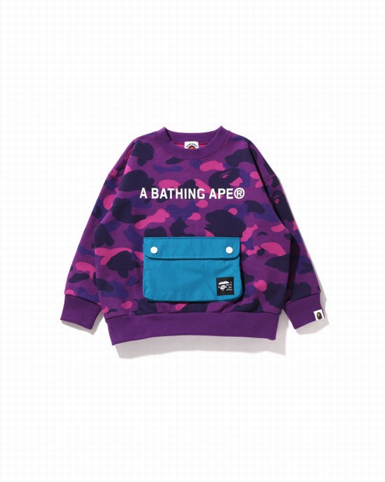 Sudaderas Bape Color Camo Pocket Loose Fit Crewneck JR Niños Morados | 087594-TLB