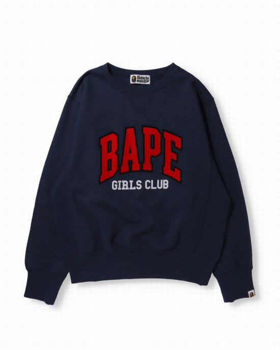 Sudaderas Bape Girls Club Anchos Crew neck Mujer Azul Marino Azules | 613879-UVI