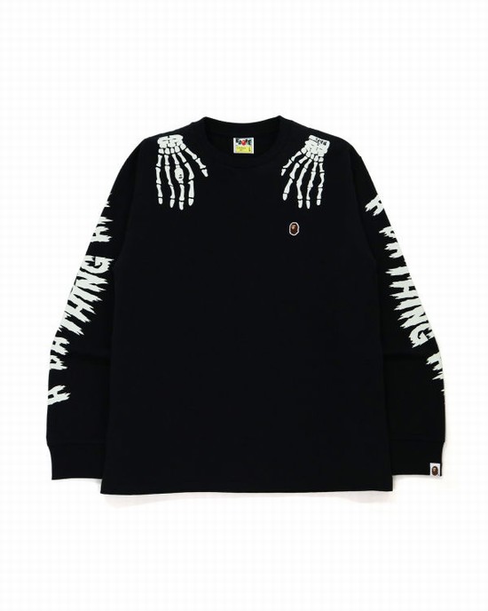 Sudaderas Bape Halloween Skull Glow In The Dark Long Sleeve Hombre Negros | 694802-ANY