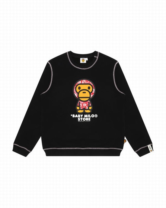 Sudaderas Bape Milo crew neck Mujer Negros | 167805-XIU