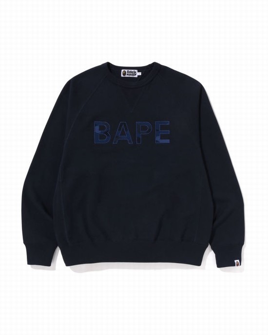 Sudaderas Bape Patch Relaxed Fit Crewneck Hombre Azul Marino Azules | 743951-UTH