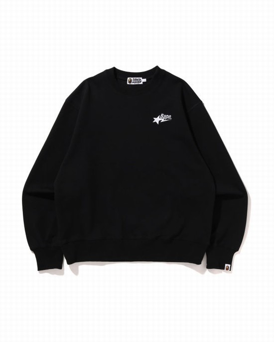 Sudaderas Bape STA Logo Relaxed Fit Crewneck Hombre Negros | 793158-WEJ