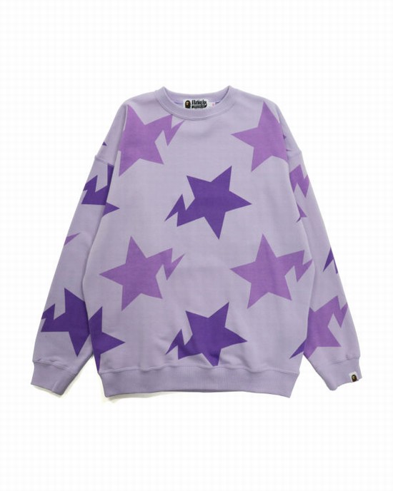 Sudaderas Bape STA Pattern Oversized Crewneck Mujer Morados | 421730-XWE