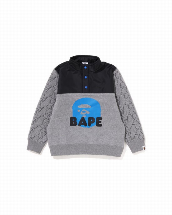 Sudaderas Bape STA Quilting Ape Head Half Snap Niños Grises | 682107-RNV