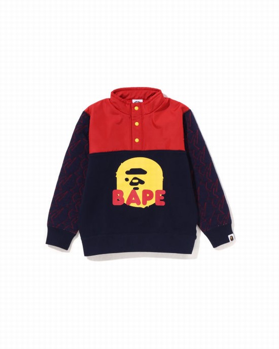 Sudaderas Bape STA Quilting Ape Head Half Snap Niños Azules | 821304-DOG