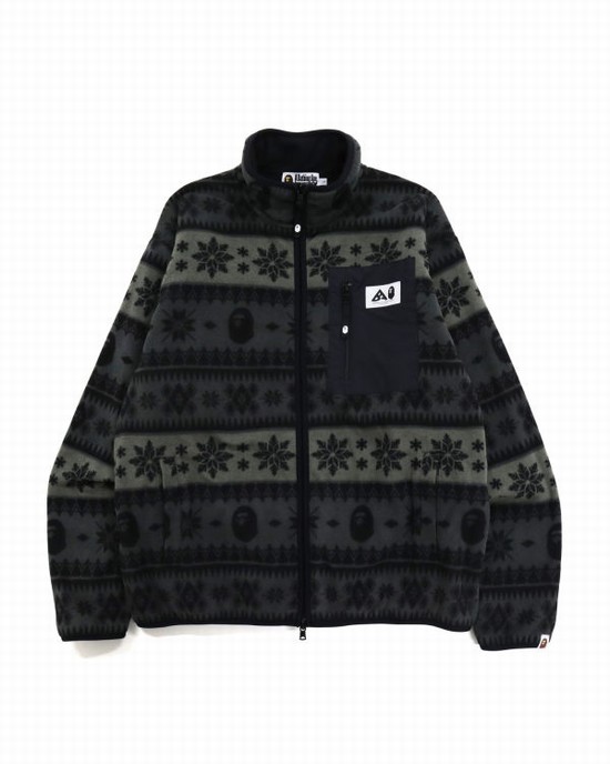 Sudaderas Bape Snow Pattern Relaxed Fit Zip Fleece Hombre Negros | 268753-IUN