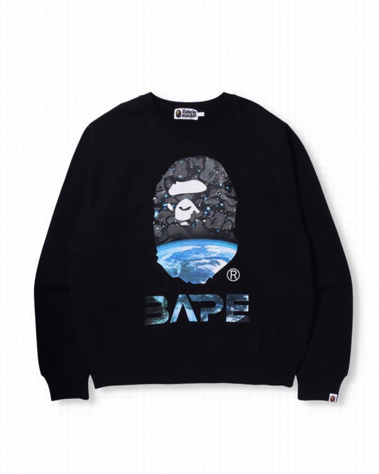 Sudaderas Bape Space Camo Ape Head Loose Fit Crewneck Hombre Negros | 712806-LSV