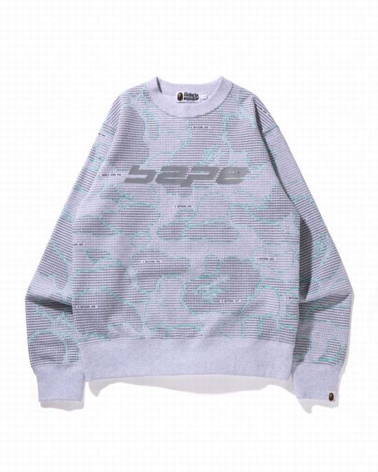 Sudaderas Bape Text Code Camo Crewneck Hombre Grises Claro | 906178-NHM