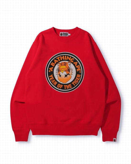 Sudaderas Bape Year Of The Tiger Crewneck Hombre Rojos Claro | 356174-EYU