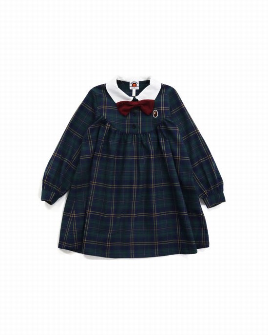 Vestido Bape Check Ribbon Onepiece Niños Verdes Oscuro | 402958-KZP