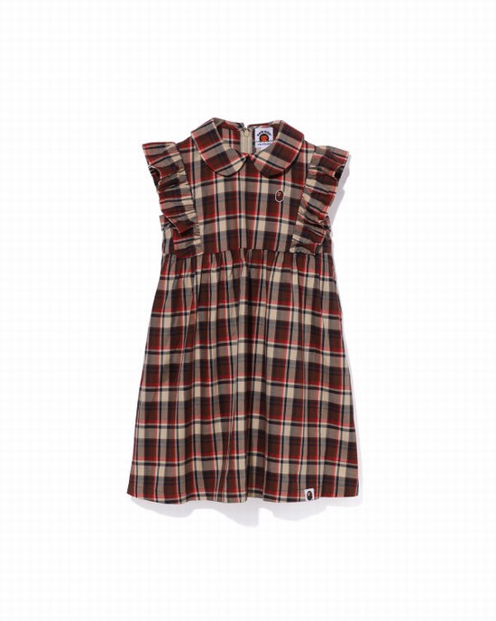 Vestido Bape Mini Check Round Collar Onepiece Niños Rojos Claro | 748530-IUW