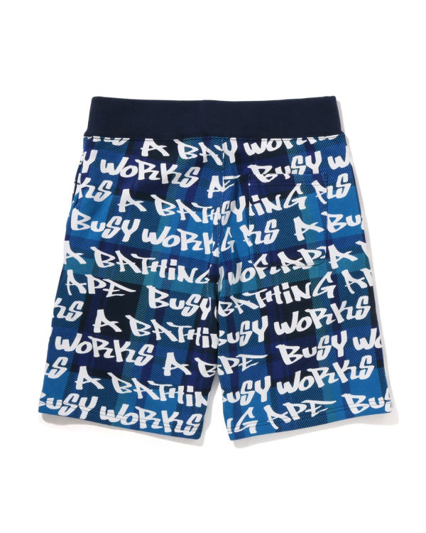 Bermudas Bape Graffiti Check Hombre Azules | 713654-FUT