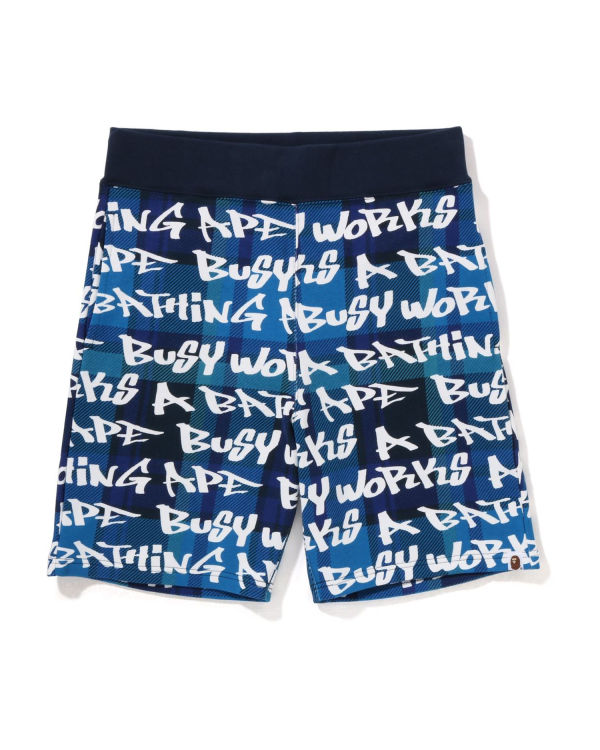 Bermudas Bape Graffiti Check Hombre Azules | 713654-FUT