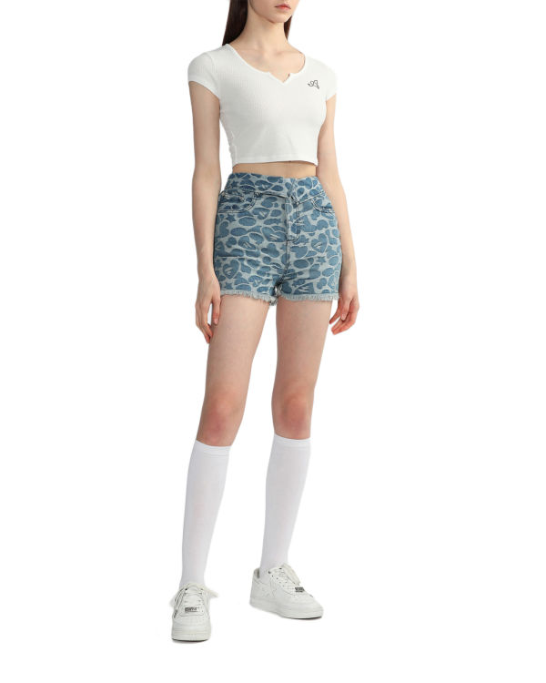 Blusas Bape V-neck crop Mujer Blancos | 124059-YKU