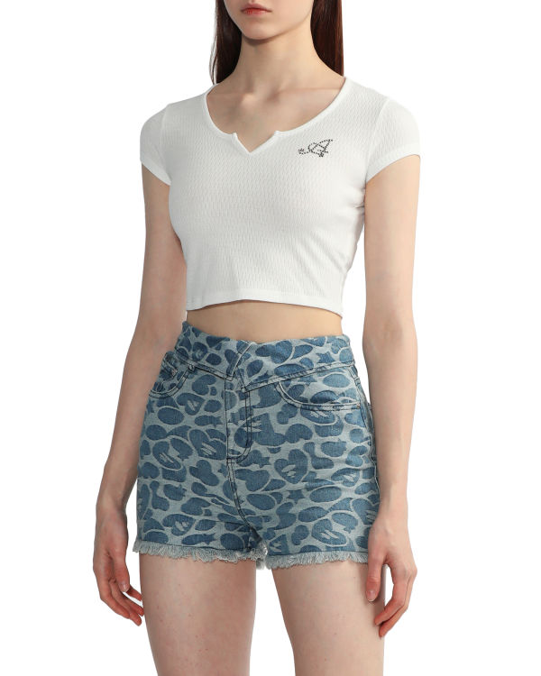 Blusas Bape V-neck crop Mujer Blancos | 124059-YKU