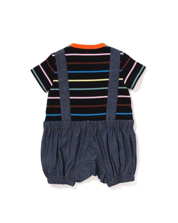 Bodysuit Bape Hoop Milo Suspenders Layered Rompers Niños Negros | 021654-SKO