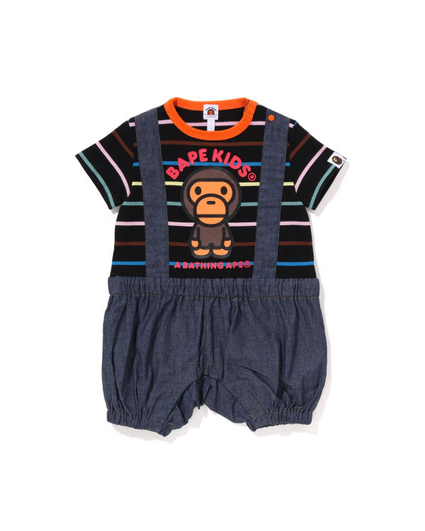 Bodysuit Bape Hoop Milo Suspenders Layered Rompers Niños Negros | 021654-SKO