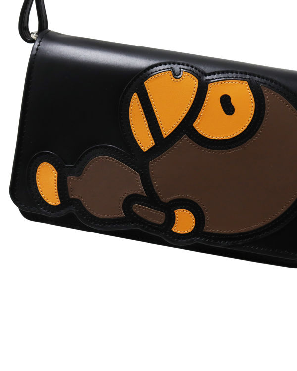 Bolsa De Hombro Bape Milo Cuero Mujer Negros | 978512-SIR