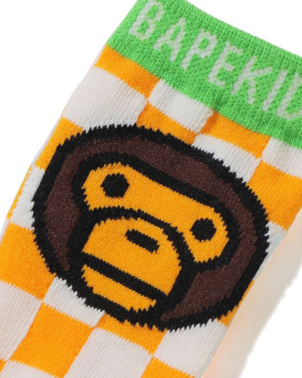 Calcetines Bape Milo Checkered Flag Niños Naranjas | 142507-ZJA