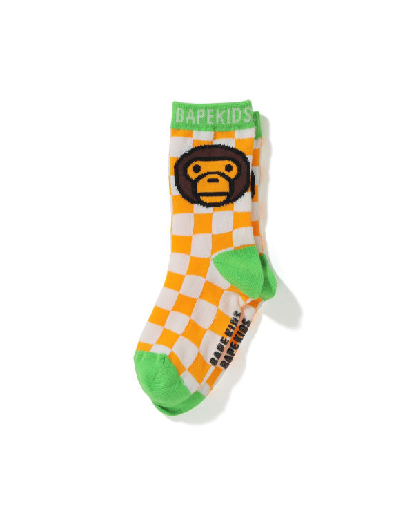 Calcetines Bape Milo Checkered Flag Niños Naranjas | 142507-ZJA