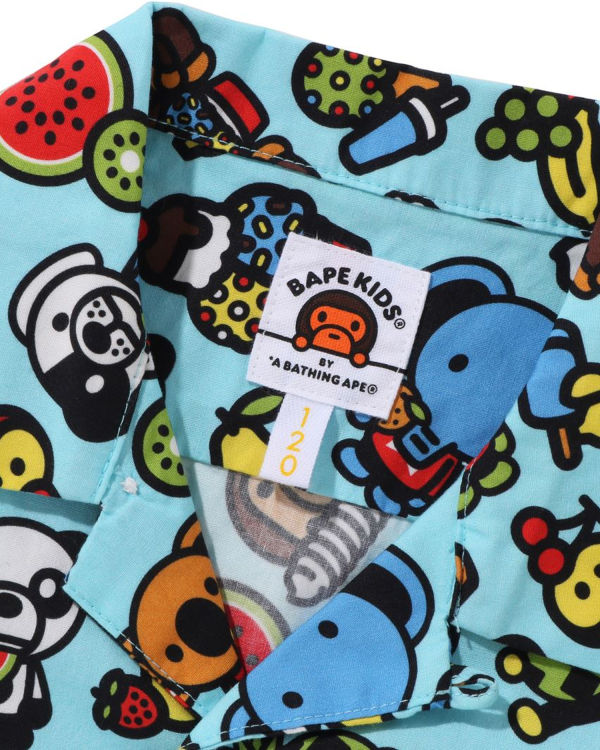 Camisas Bape Milo Mixed Fruit Open Collar S/S Niños Azules Claro | 164783-JMX