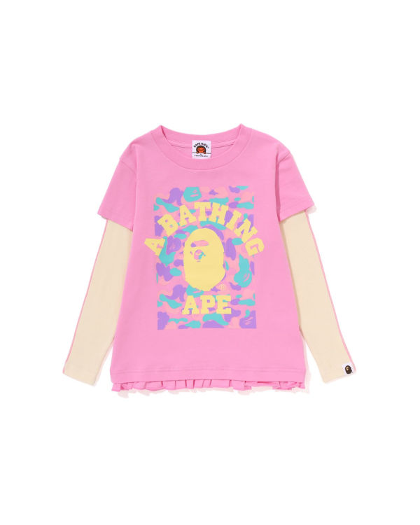 Camiseta Bape College Layered Frill L/S Niños Rosas | 276503-ESZ