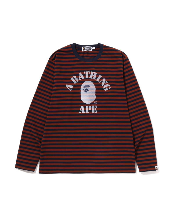 Camiseta Bape Discharge College Hoop L/S Hombre Marrom | 425961-ENI