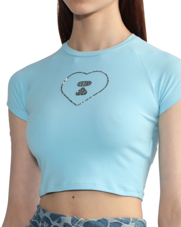 Camiseta Bape Estampados crop #2 Mujer Azules | 547362-NTR