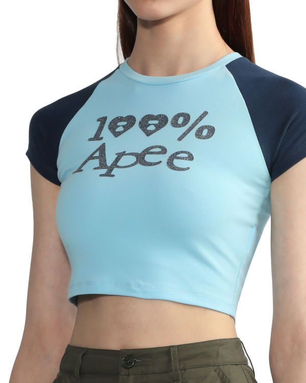 Camiseta Bape Estampados crop raglan Mujer Azules Claro | 589103-RQX