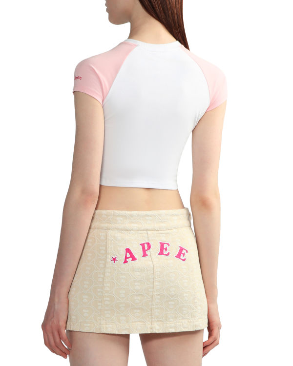 Camiseta Bape Estampados crop raglan Mujer Blancos | 875923-RFC