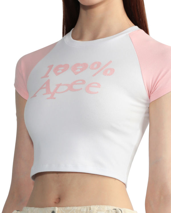 Camiseta Bape Estampados crop raglan Mujer Blancos | 875923-RFC