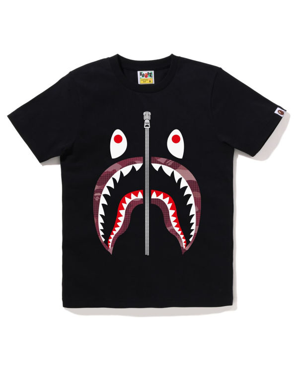 Camiseta Bape Grid Camo Shark Mujer Negros | 520918-JSY