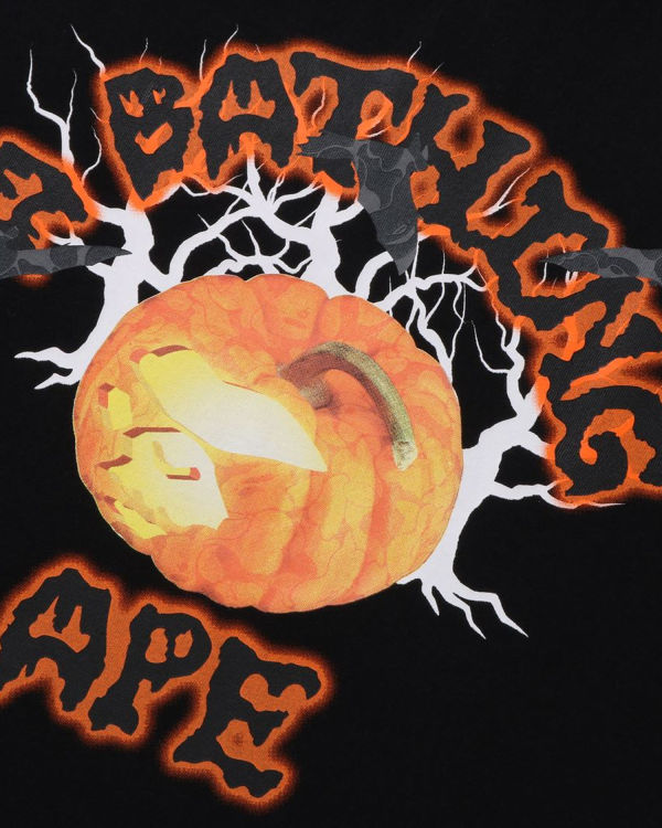 Camiseta Bape Halloween Jack O' Lantern College Hombre Negros | 536097-PIZ