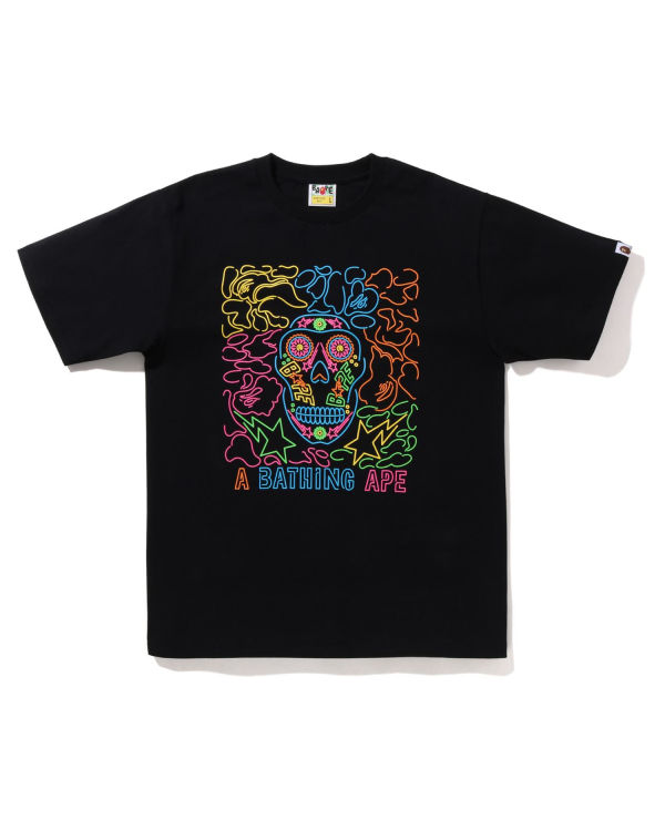 Camiseta Bape Halloween Neon Mexican Skull Hombre Negros | 326749-NDE