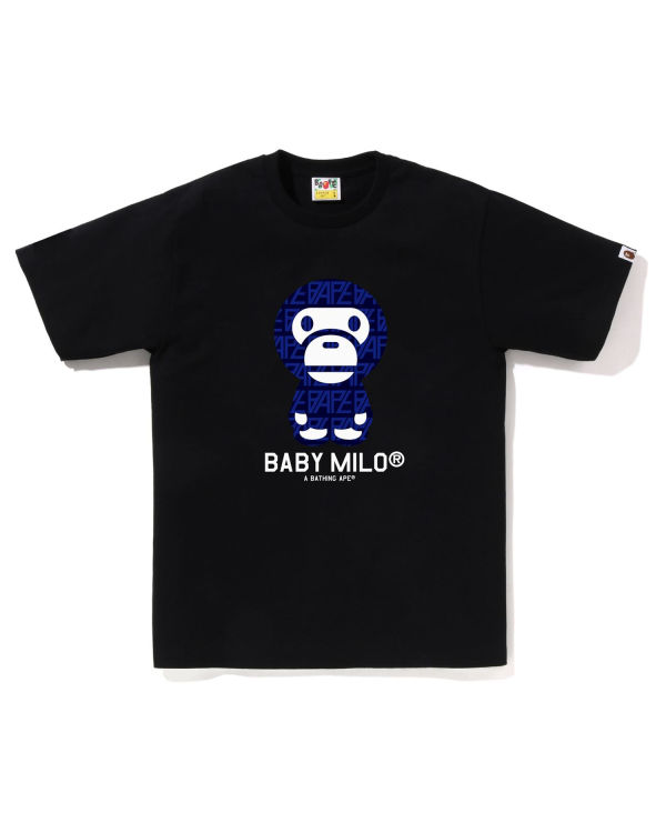 Camiseta Bape Logo Monogram Milo Hombre Negros | 174362-KTC