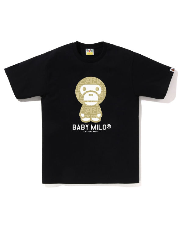 Camiseta Bape Logo Monogram Milo Hombre Negros | 751984-MCU