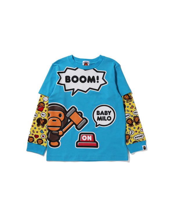 Camiseta Bape Milo Speech Balloon Layered L/S Niños Azules | 147935-SZN