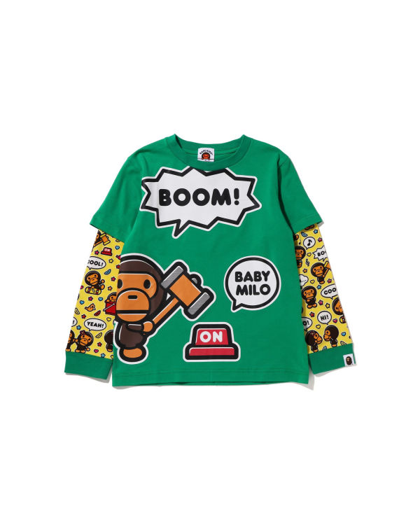 Camiseta Bape Milo Speech Balloon Layered L/S Niños Verde Menta | 374812-CEF