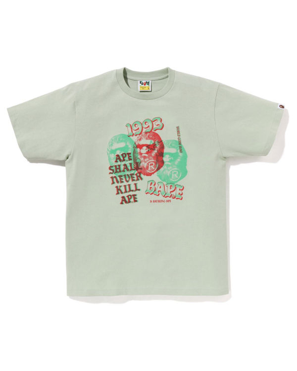 Camiseta Bape Pigment Three Ape Head Hombre Verdes | 360529-NBR