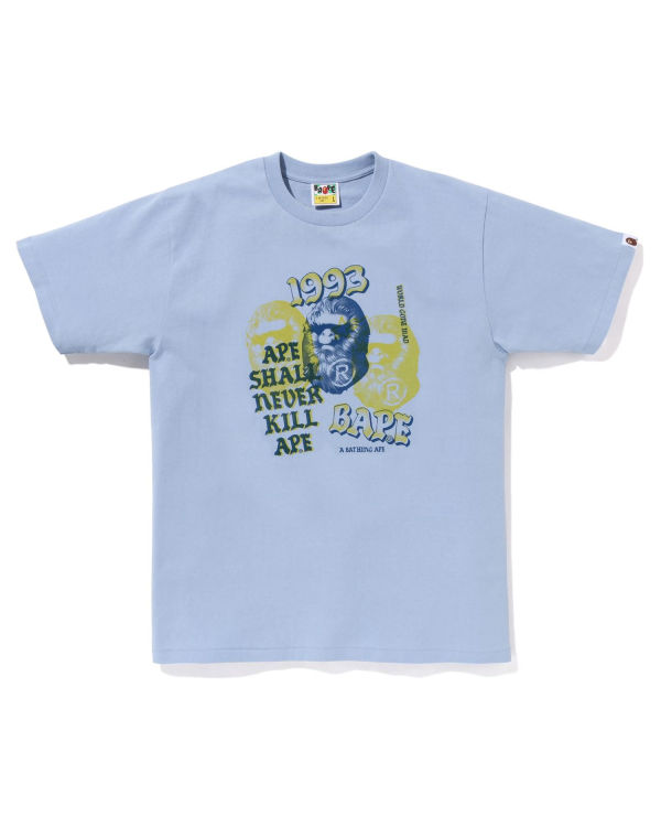 Camiseta Bape Pigment Three Ape Head Hombre Azules Claro | 591326-QXY