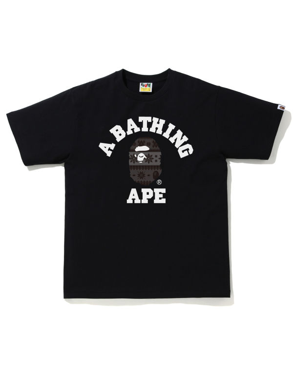 Camiseta Bape Snow Pattern College Hombre Negros | 138579-KLR